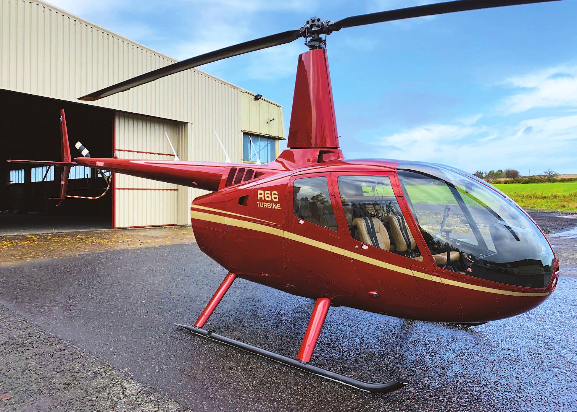 Robinson R66 turbine helicopter inside the Midwest Aero hangar